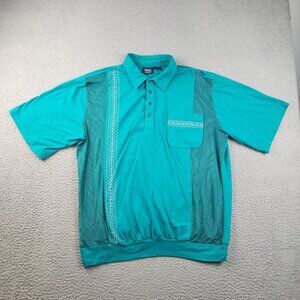 Vtg JOHN BLAIR Men's Extra‎ Large Banded Polo Shirt w/Mesh Embroidered Bluegreen